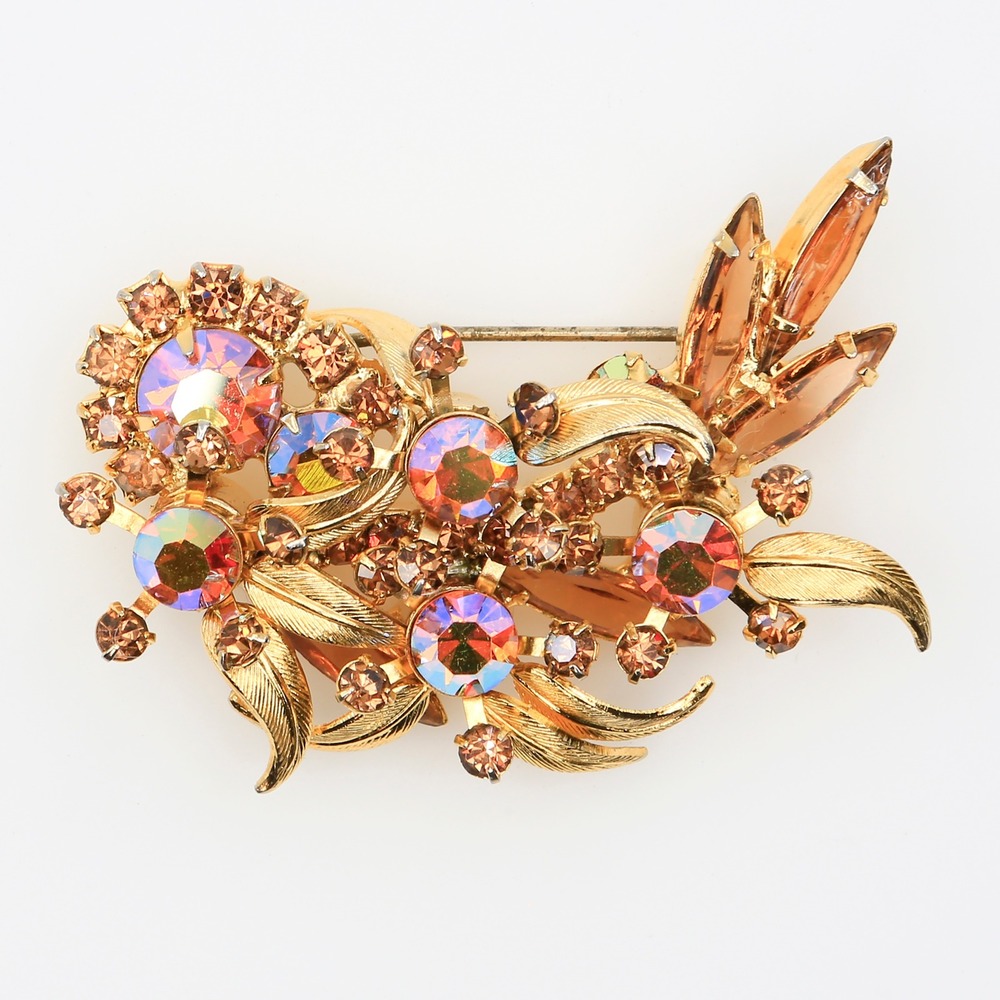 Juliana D&E AB Rhinestone‎ Venus Flame Floral Brooch Pitman Book Piece 1960s